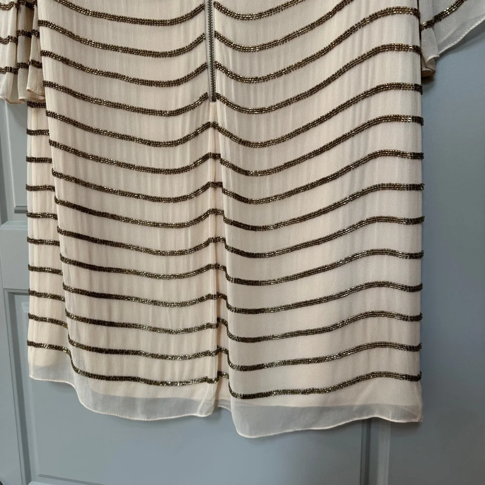 ALICE + OLIVIA | Laia Bell Sleeve Sequin Silk Stripe Dress $600+ Size Medium - Picture 5 of 14